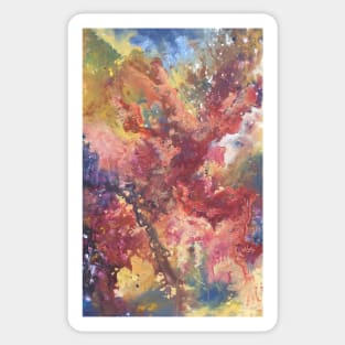 Abstract Galaxy Painting in Red, Gold, and Black Sticker